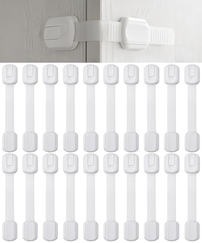 Image of Bates- Child Safety Strap Locks, 20 Pack, White, Baby Cabinet Locks with Adjustable Strap Length