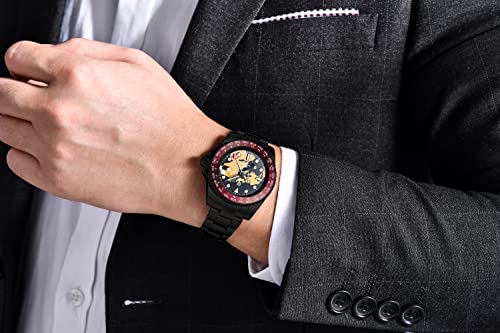 PAGRNE DESIGN Pagani Men's Watch Automatic GMT TMI NH34 PD1758 Japan Movement Sapphire Glass AR+AF Waterproof Watch, Black Shell Red Map, Minimalist