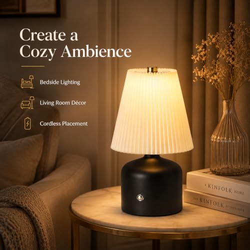 Image of One94Store Pleated Shade Table Lamp Touch Control Dimmable with 3 Light Modes (Warm, White, Neutral) USB Rechargeable Decorative Desk Lamp for Bedroom & Living Room