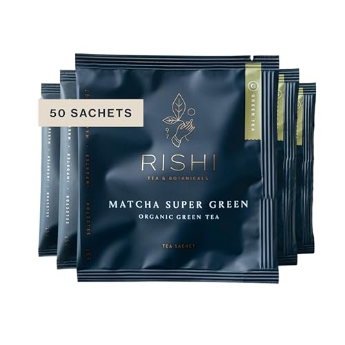 Rishi Tea Matcha Super Green Japanese Tea - Organic, Caffeinated Sachet Bags, Umami, Antioxidant Rich Sencha & Matcha Blend - 50 Count