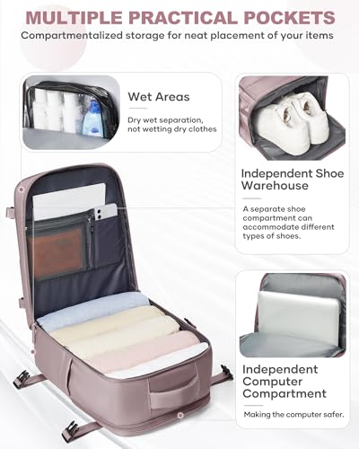 Image of coowoz Travel Backpack Carry On for Women Man Gym Backpacks with Laptop Compartment Mochila de Viaje Teacher Personal Item Backpack Rucksack Airplane Accessories Must Haves Pink Purple Small