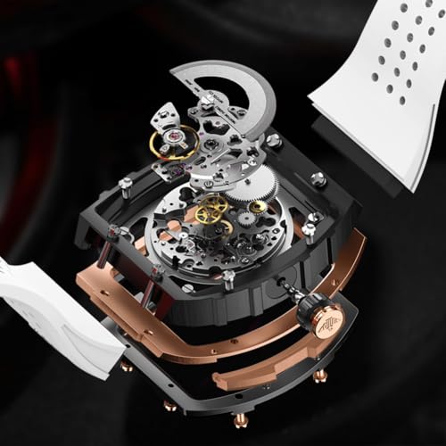 Image of OLEVS Watch Men Self Winding Luxury Skeleton Mechanical Business Dress Square Wrist Watches Calendar Watches