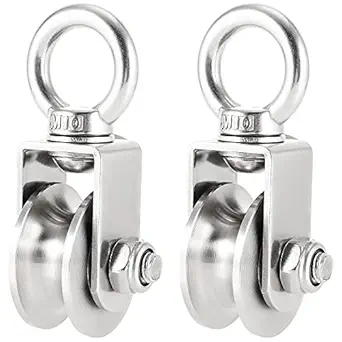 PINGEUI 2 Pack U Type Swivel Pulley, 304 Stainless Steel Duplex Bearing Super-Silent Detachable 360 Degree Rotation Heavy Duty Traction Wheel, 441 lbs Capacity