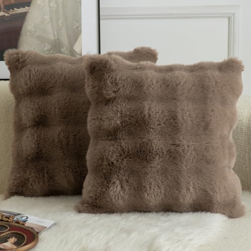 Mandioo Lot de 2 Housses de Coussin Décoratives en Laine Épaisse et Doudou Super Douces Vague...