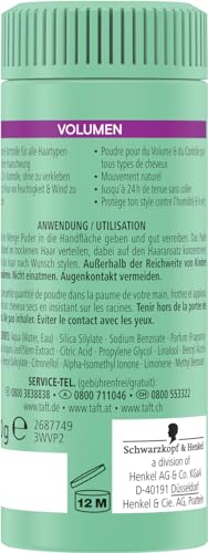 Schwarzkopf Taft puder do stylizacji włosów, objętość (6 x 10 g), puder do włosów o pełnych wyglądzie, do 50 zastosowań, wegański puder do stylizacji.