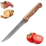 Nengboom Tomato Knife Serrated,Steak Knife,Tomato and Bread Slicing Knives,Serrated Stainless Steel Blade,Ergonomic Wood Handle,For Smooth Cutting of Tomatoes,Steaks and Bread