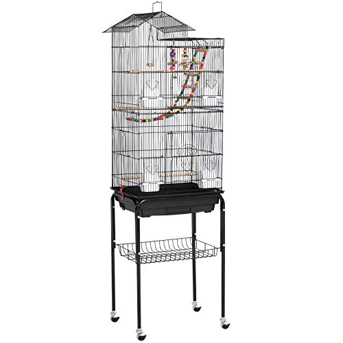 YAHEETECH Roof Top Large Flight Parakeet Parrot Bird Cage with Rolling Stand