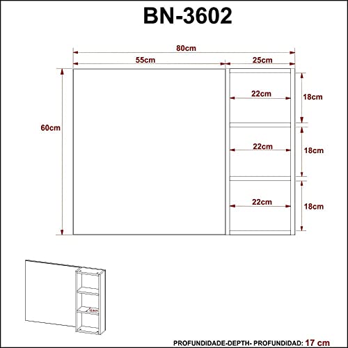 Espelheira para Banheiro 80cm 1 Porta Bn3602 Tecno Mobili Mármore Branco
