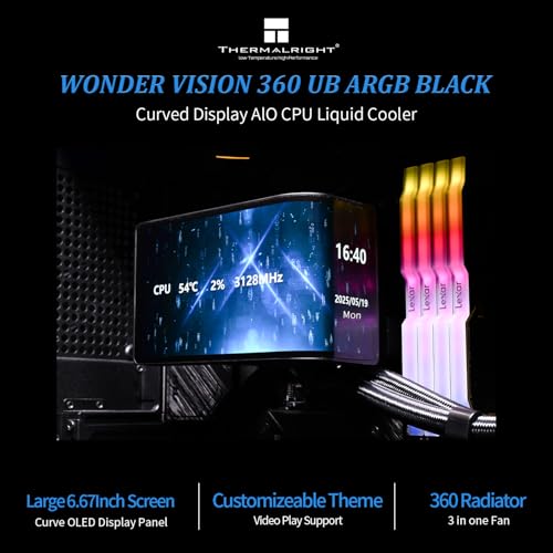 Image of Thermalright Wonder Vision 360 UB ARGB Black CPU AIO Cooler,360mm Radiator, 2K 60HZ Curved Screen with 2400x1080 Resolution,for AM4 /AM5,Intel LGA1851 /1700,6.67in 3D Screen High Performance Pump