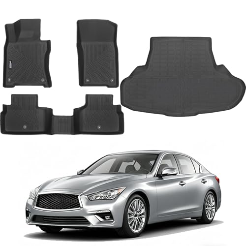Compatible with Infiniti Q50(Sedan) 2018-2025 Floor Mats & Cargo Liner,All Weather Protection,Waterproof,Anti-Slip TPE Trunk Mat Compatible with Q50 2018 2019 2020 2021 2022 2023 2024 2025 Accessories