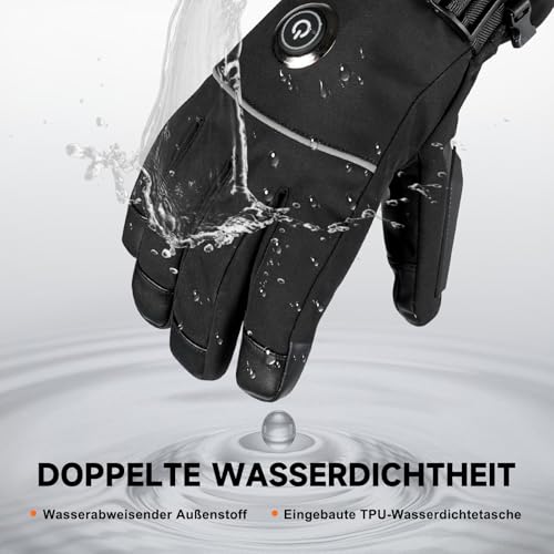 PEKWZIZ Beheizbare Handschuhe, 6000mAh Akku USB Beheizte Handschuhe für Damen Herren, 3 Heizstufen wasserdichte Touchscreen Handschuh Beheizbarer (Schwarz-EU, L)