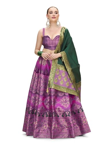 Image of PURVAJA Women's Kanjiwaram Semi-Stitched Lehenga choli