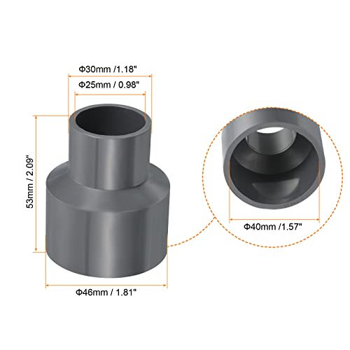 PATIKIL PVC Reducer Pipe Fitting 40x25mm, 3 Pack Straight Coupling Adapter Connector, Gray - Image 2