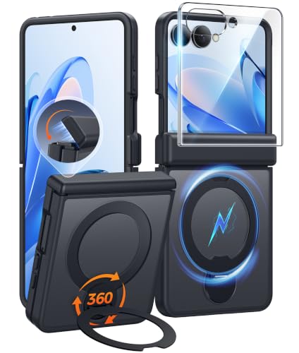 Image of FNTCASE for Samsung Galaxy Z Flip 8 Case with 360 Spin Magnetic Stand Black | Compatible for Magsafe,Full Hinge Protection,Screen Protector,Translucent Matte Grade Shockproof Protective Cover