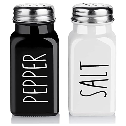 Bivvclaz Salt and Pepper Shakers Set, Cute Glass Spice Shaker with Stainless Steel Lid, Black and White Kitchen Table Decor and Accessories for Counter, for Kitchen Wedding Gifts, 2.7oz Each