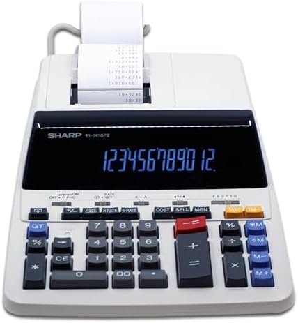 Sharp EL2630PIII Deluxe Heavy Duty Color Printing Calculator with Clock and Calendar - 12-Digit Display, 4.8 LPS, Two-Color Printing, Ideal for Accounting and Bookkeeping