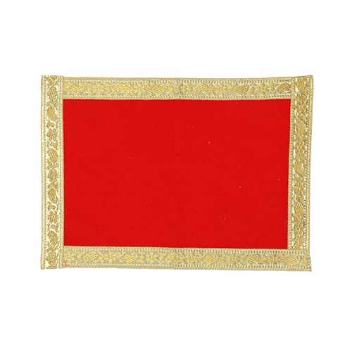 Set of 2 Decorative Small Chunari Chunar Cloth and Pooja Mat Aasan for Pooja Multipurpose Indian Traditional Festival Navratri Decorations Item Housewarming (Chunari:- 20\ X 13\; Mat:- 9\ X 7\)(Red)