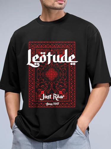 Image of LEOTUDE Casual Half Sleeve Cottonblend Printed Round Neck Drop Shoulder Oversized Tshirt for Man (Color Brown)