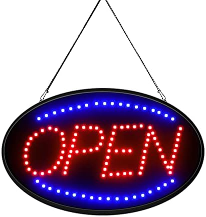 MEETULED LED Neon Open Sign 23” x 14” Electronic Billboard Bright Advertising Board Window Display Sign Flashing and Steady Light with Hang Chain for Business