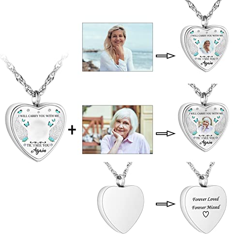 abooxiu Personalized Photo Urn Necklace for Ashes Heart Ashes Necklace Stainless Steel Cremation Necklace for men women Ash Holder - Forever Missed2