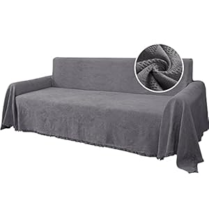 H.VERSAILTEX Cotton Sofa Covers Couch Cover Sofa Slipcover for Most Shape Sofas, Feature Thick Woven Jacquard Seamless with Tassels, Multi-Use Decorative for Couch (X-Large: 71″ x 118″, Grey)
