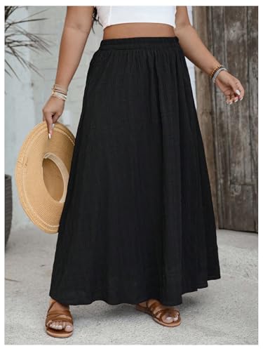 GORGLITTER Women's Plus Size Maxi Skirt Split Elastic High Waistd Boho Flowy Long Skirts with Slit4