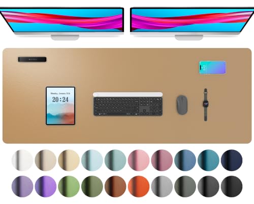 Image of Aothia Faux Leather Desk Mat, Waterproof Desk Pad (Khaki, 48 inch x 17 inch) | One large surface for your keyboard, laptop and mouse, reducing desktop clutter without a separate mouse pad