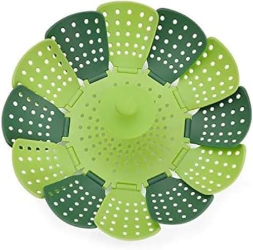 蒸し器 シリコン製 万能蒸し器 中央リング取り外せ可能 折りたたみ式 フリーサイズ フルーツプレート (グリーン)