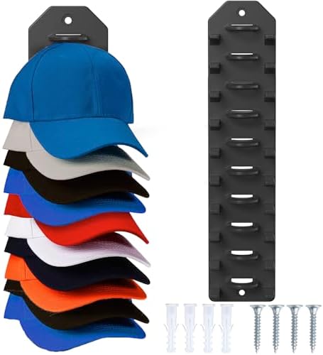 Hat Organizer for Baseball Caps,Hat Rack for Wall, Compact Hat Storage Display Holder,Hold Up to 10 Hats,Hat Hanger Strong Adhesive/Wall Drilled for Door,Bedroom,Closet
