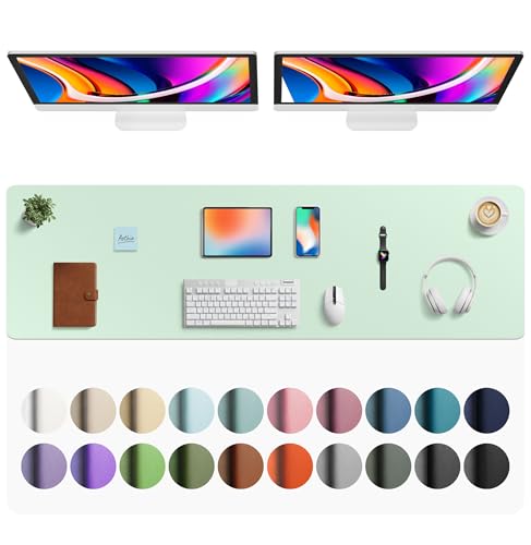 Image of Aothia Faux Leather Desk Mat - Large Mouse Pad, Non-Slip PU Leather Blotter, Waterproof Writing Surface for Office and Home (Aqua, 63 inch x 17 inch)