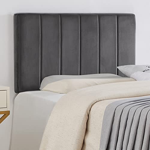 24KF Cabecero individual de tamaño individual con diseño de canal vertical montado en la pared, suave y cómodo, acolchado de terciopelo, tamaño individual, 6036-T-gris oscuro Cover