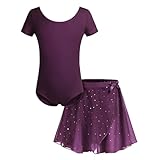 [Arshiner] バレエ レオタード 子供 チュチュ取り外し可能 バレエ 衣装 セット 半袖 Uネックバック 綿生地 無地 ダンススカート ジュニア キッズ 新体操 体操服 レッスン 教室 練習着 発表会 試合