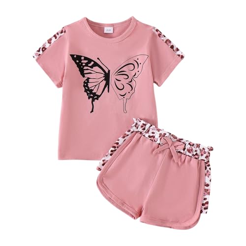 Image of Toddler Girl Clothes Kids Summer Outfits Short Sleeve Leopard-Print T-Shirt and Shorts 2 Piece Set 2-8 Years
