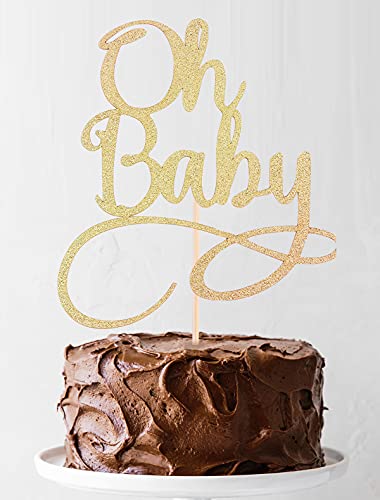 Ahaoray Oh Baby Cake Topper - Premium Gold Baby Birthday Party Cake Decoration Supplies, For Baby Shower/ Gender Reveal Party/ Baby Party Photo Booth Props #TOP2
