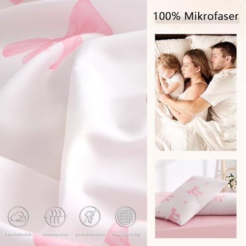 Tospass Mädchen Bettwäsche 155x220 Rosa Beige Herz Schleifen Bettwäsche Set – Ansicht 5