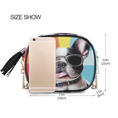 ALAZA Women's Cool Cute French Bulldog Puppy PU Leather Crossbody Bag Shoulder Purse with Tassel3