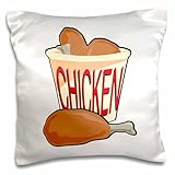 3dRose pc_150099_1 Bucket of Fried Chicken Food Design Pillow Case, 16" x 16"