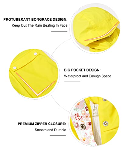 Image of maoo garden Girls Rain Jackets Kids Waterproof Raincoat Lightweight Floral Lining Spring Windbreaker