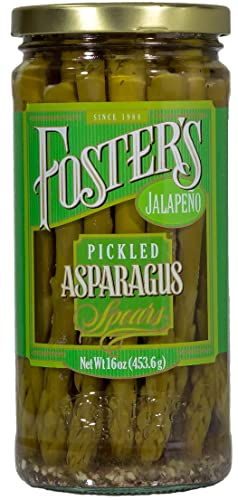 Foster's Pickled Asparagus Jalapeno, 16oz. (3 Pack) - Pickled Asparagus Spicy - Traditional Pickled Vegetables Recipe for 30 years - Pickled Asparagus Spears Gluten Free, Fat Free, Preservative Free