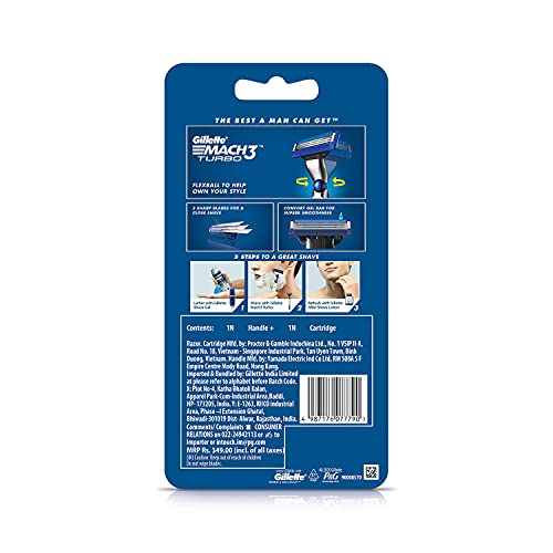 Gillette After Shave Splash Refreshing Breeze 100Ml, White & Mach3 Turbo Mena Razor With Flexball Technology, 2 Count