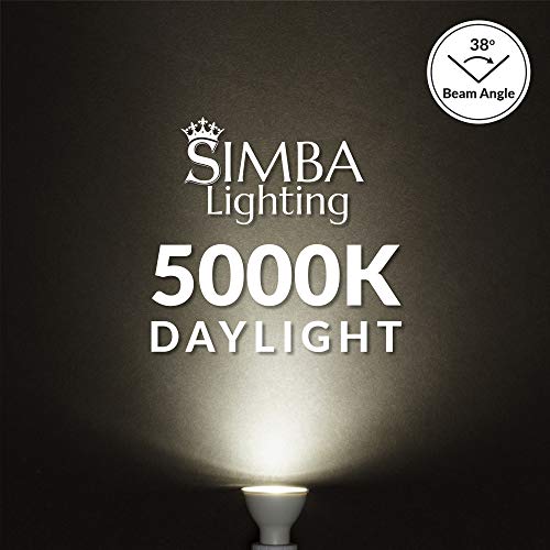 Simba Lighting Led Gu10 5W Non-Dimmable Spot Light Bulb (6 Pack) Halogen 50W Replacement Mr16 Shape For Accent, Recessed, Track Lighting, 38° Beam, 120V, Twist-N-Lock Bipin Base, 5000K Daylight #TOP6