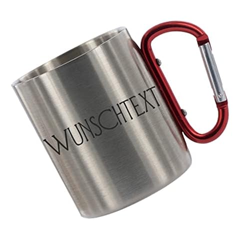 Crealuxe Edelstahltasse mit Karabiner - !! Wunschtext !! Cover