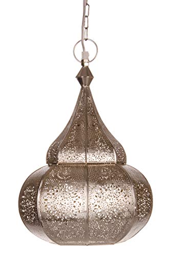 Orientalische Lampe Pendelleuchte Silber Ilham 40cm E27 Lampenfassung | Marokkanische Design Hängeleuchte Leuchte aus… – Bild 5