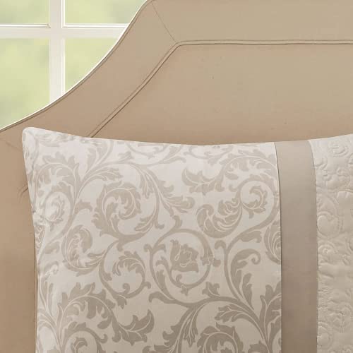 510 Design Luxe Quilted Comforter Set Modern Transitional Design, All Season Down Alternative Warm Bedding Matching Shams, Bedskirt, Decorative Pillow, King, Ramsey Damask Neutral #TOP3