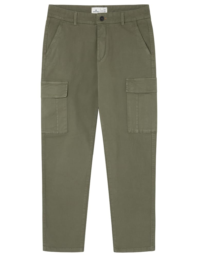 SPRINGFIELD Men's Basic Slim Cargo Chino Pant, Medium Khaki, 38W / 42L