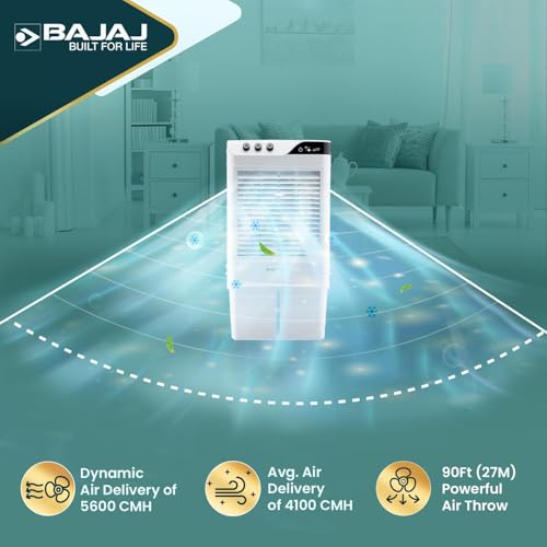 Image of Bajaj DMH 90 Neo 90L Desert Air Cooler for Home|For Larger Room|Anti-Bacterial Honeycomb Cooling Pad|High-Speed|Ice Chamber|90Ft Air Throw|3-Speed Control|3 Year Comprehensive Product Warranty|White