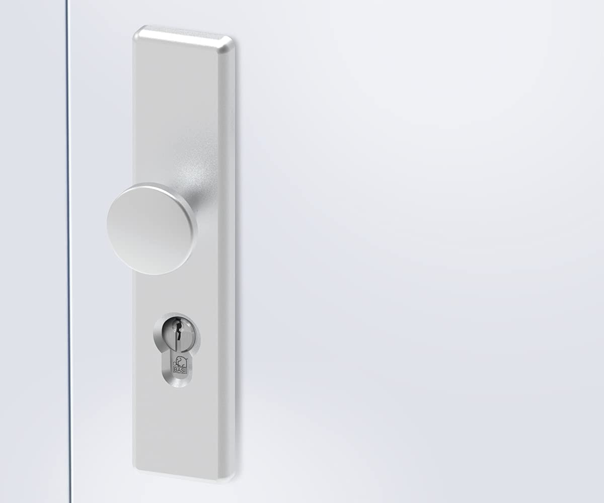 BASI Tür-Schutzbeschlag aus Aluminium F1 | für Haustüren | Türstärke 38-45 mm | Türklinke | Wechselgarnitur | Drücker | Knopf