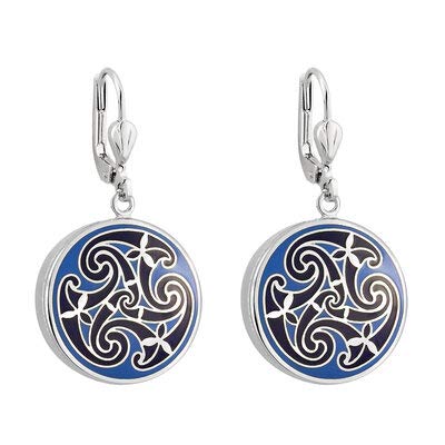 Rhodium Blue Enamel Celtic Knot Earrings