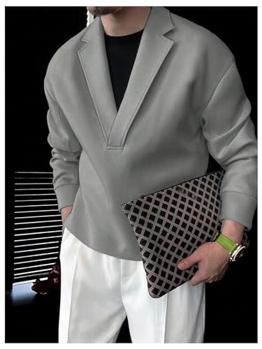 OYOANGLE Men's Long Sleeve Lapel Collared Sweatshirt V Neck Solid Casual Pullover Tops Shirt3