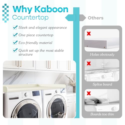 Kaboon Washer Dryer Countertop 58" x 28" Extra Large Version, Melamine Countertop with 3.5" Edge Rails, Laundry Room Organization, White
